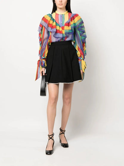 Stripe-Print Ruffled Blouse