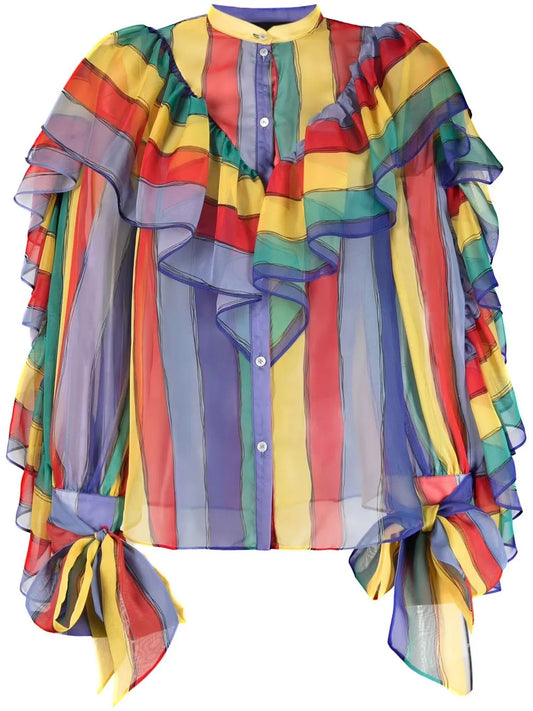 Stripe-Print Ruffled Blouse