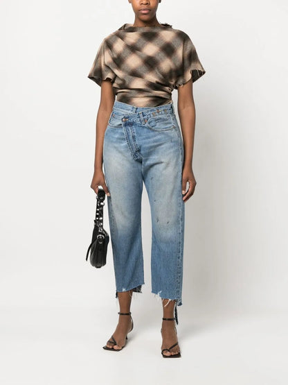 Off-Centre Distressed Denim Trousers