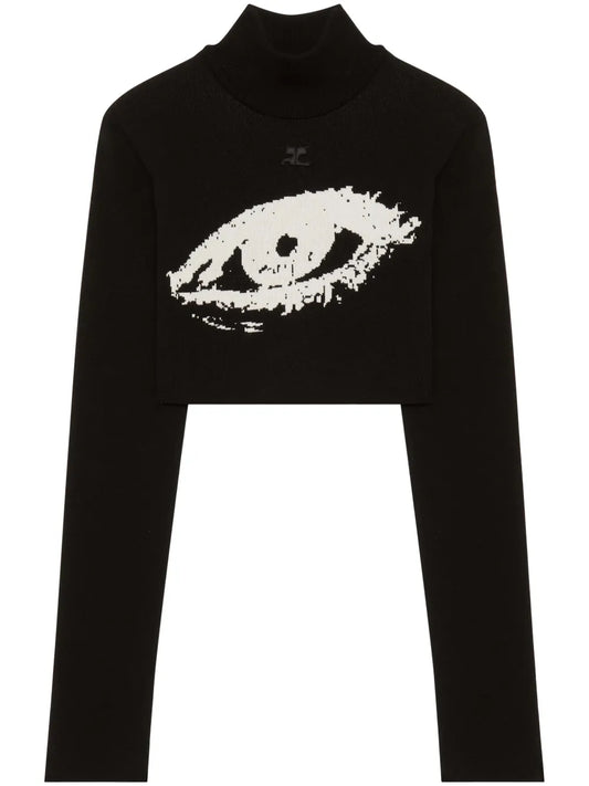 The Eye Fine-Ribbed Cropped Jumper