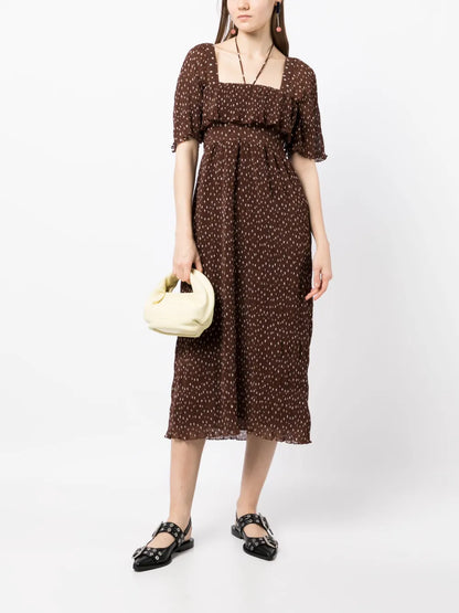 Smocked Waist Polka Dot Dress
