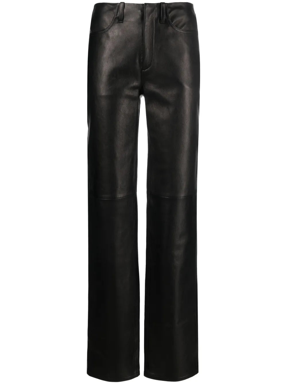 Mid-Rise Straight-Leg Leather Trousers