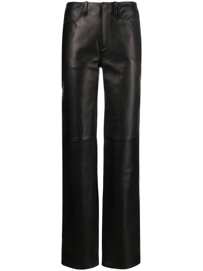 Mid-Rise Straight-Leg Leather Trousers