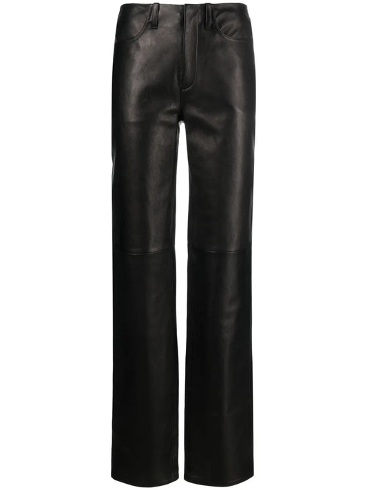 Mid-Rise Straight-Leg Leather Trousers