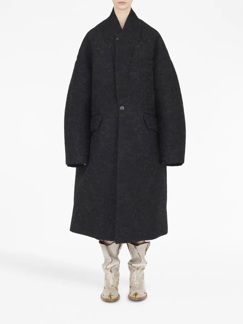 Flower-Jacquard Cloqué Coat