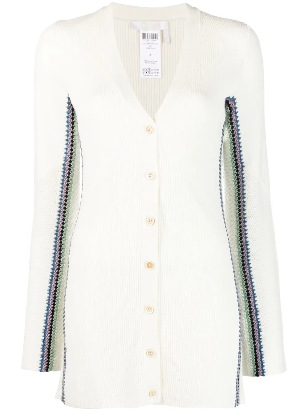 Stripe-Detail Long Wool Cardigan