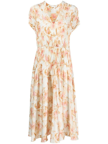 Floral-Print Plissé Dress