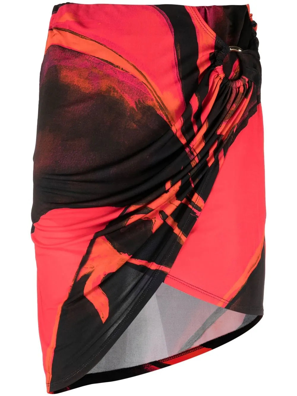 Coastline Red Queen-Print Draped Miniskirt