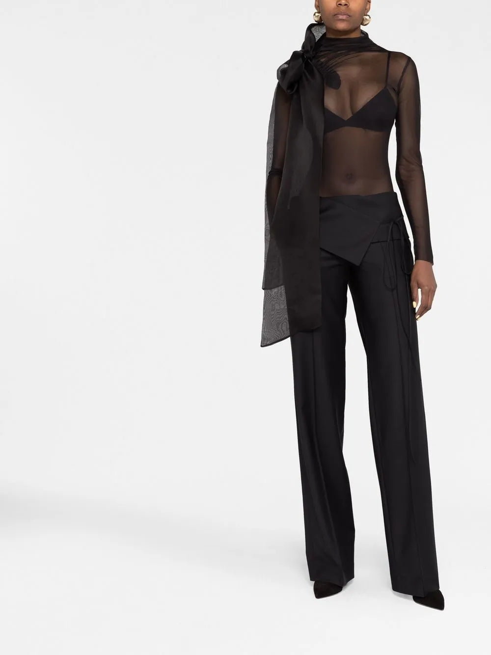 Semi-Sheer Bow-Detail Bodysuit