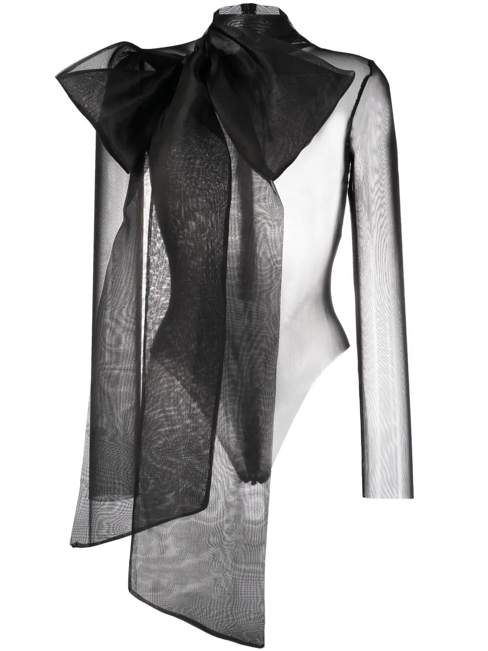 Semi-Sheer Bow-Detail Bodysuit