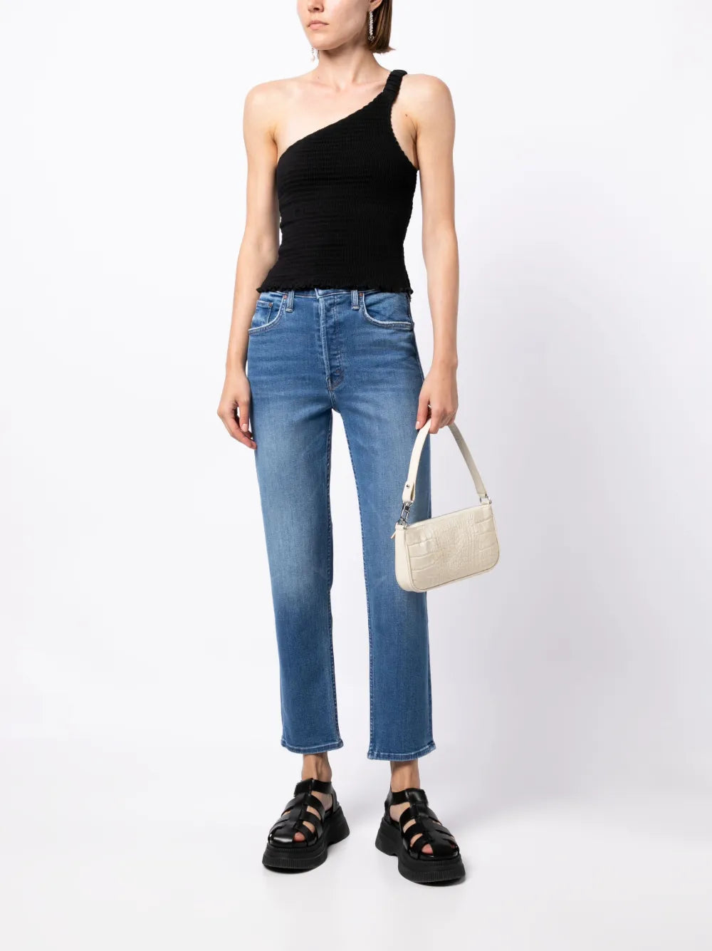Front-Fastening Cropped Jeans