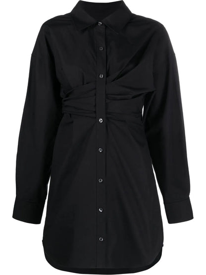 Draped Cotton Shirt Dress
