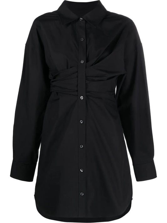 Draped Cotton Shirt Dress