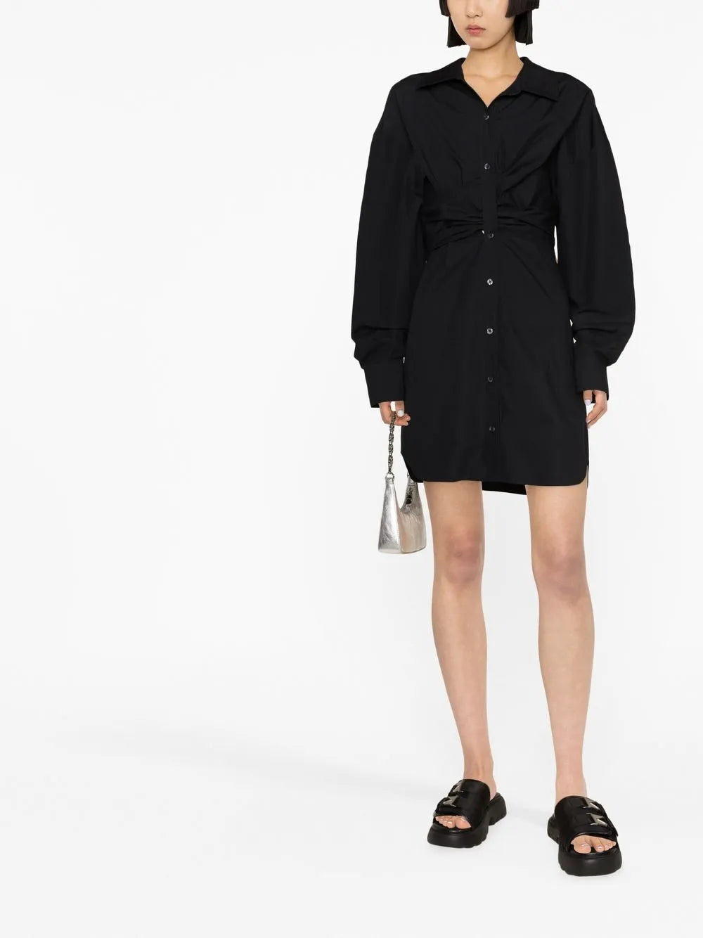 Draped Cotton Shirt Dress