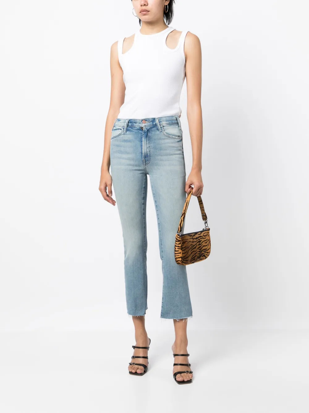 Denim Flared Cropped Trousers