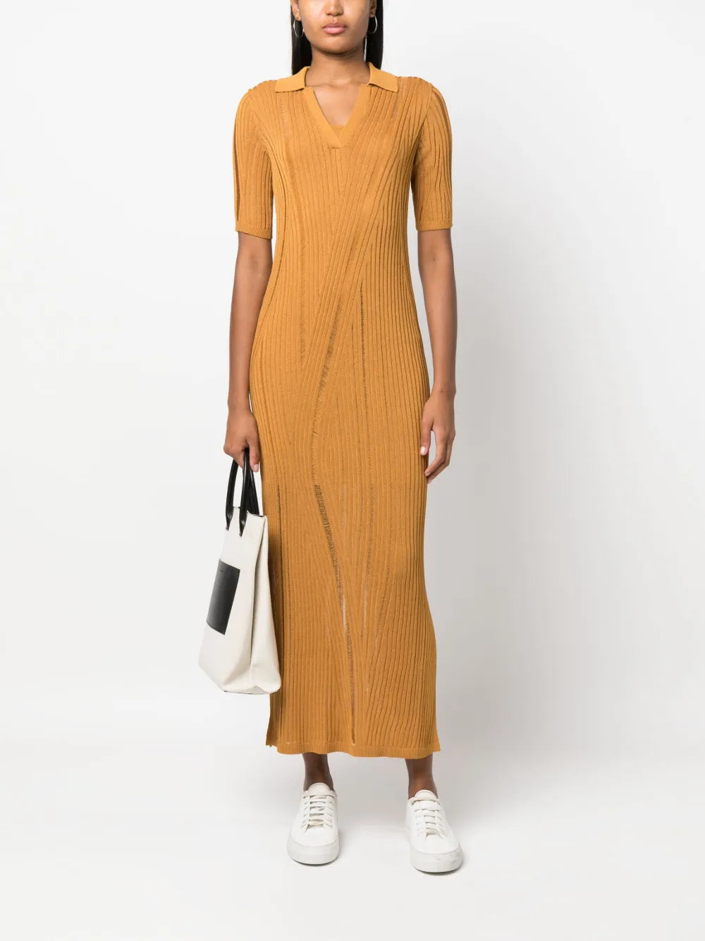 Ribbed-Knit V-Neck Dress
