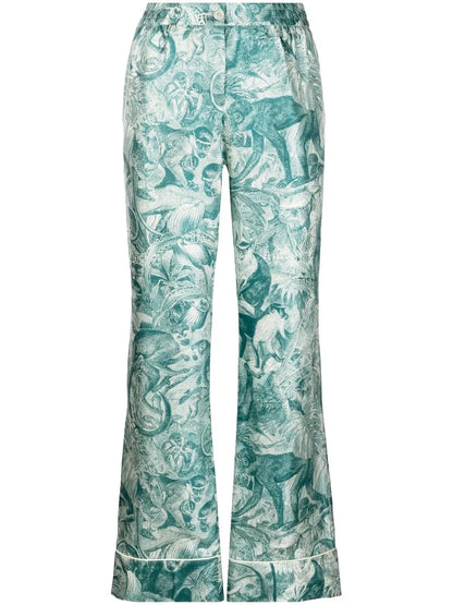 Graphic-Print Silk Palazzo Pants