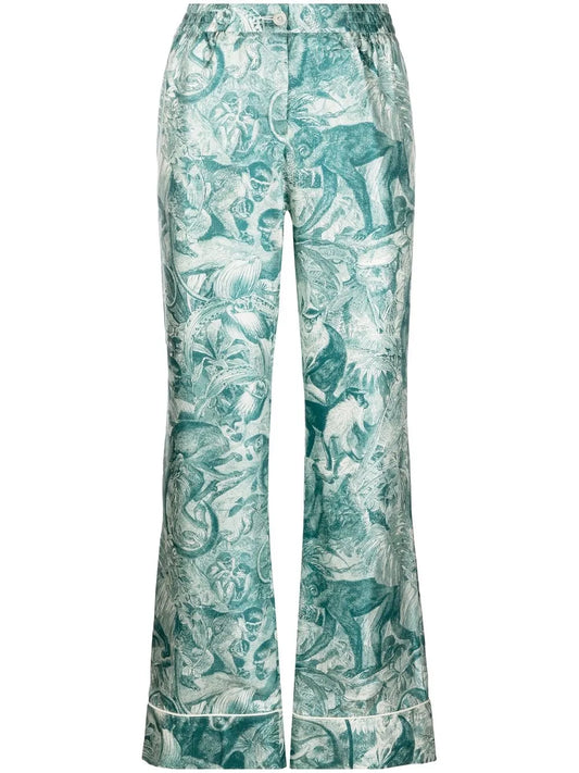 Graphic-Print Silk Palazzo Pants