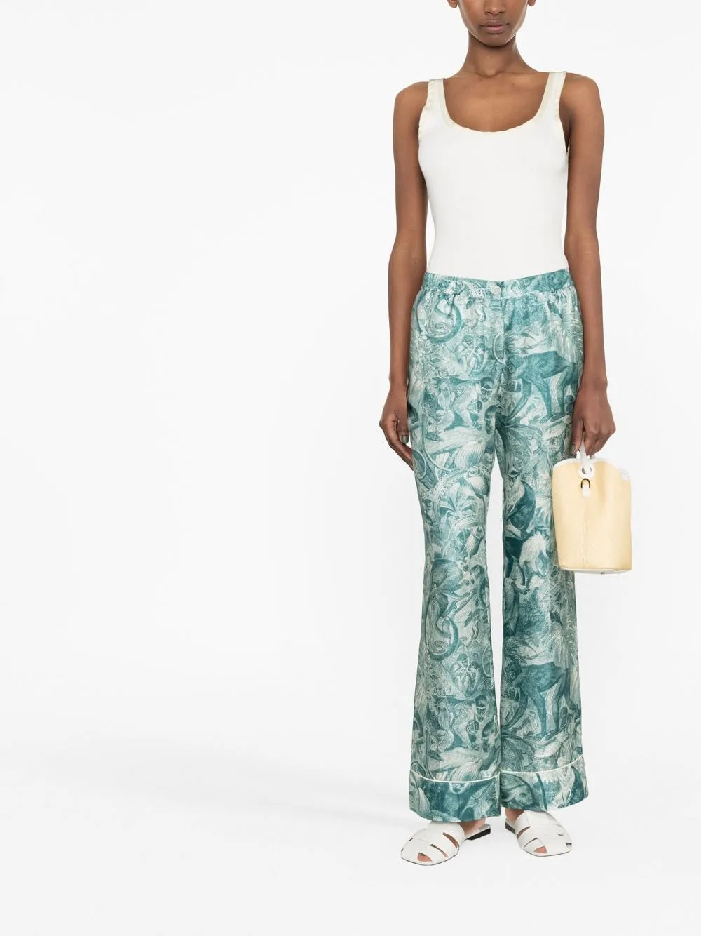 Graphic-Print Silk Palazzo Pants