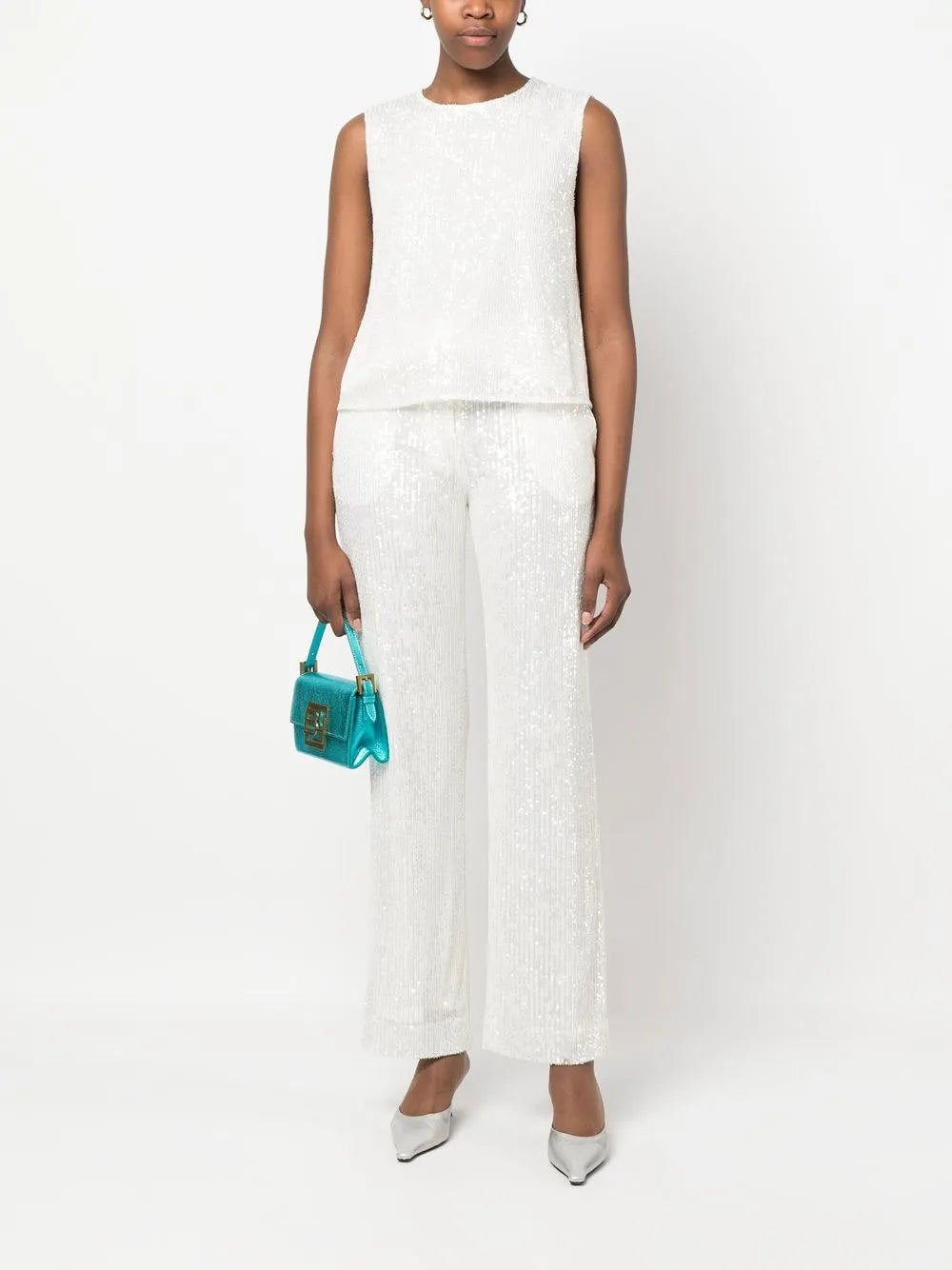 Sequin-Embellished Flared Trousers