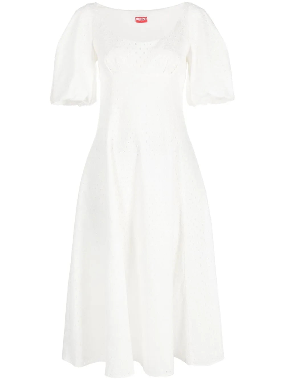 Puff-Sleeve Embroidered Midi Dress
