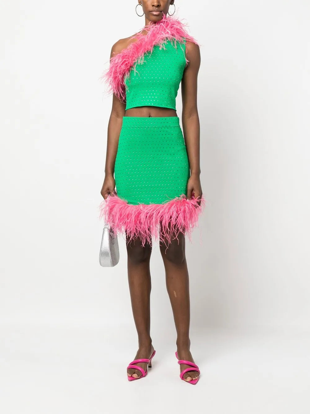 Feather-Trim Cropped Top