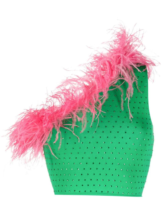 Feather-Trim Cropped Top