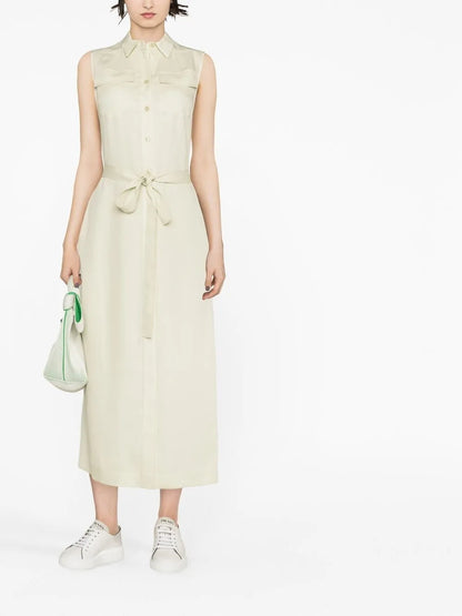 Belted Sleeveless Shirt Dress