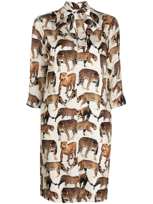 Animal-Print Silk Shirt Dress