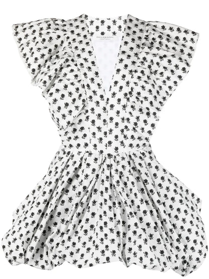 Ruffle-Detail Floral Print Dress