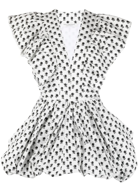 Ruffle-Detail Floral Print Dress