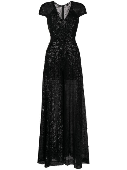 Floral-Detail Sequined Jumpsuit