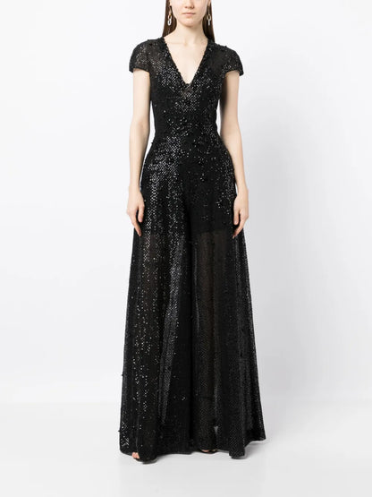 Floral-Detail Sequined Jumpsuit