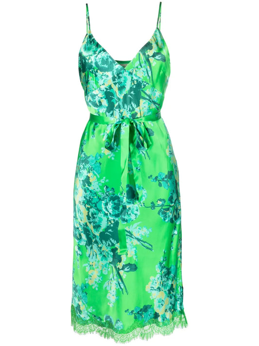Floral-Print Lace-Detail Silk Dress