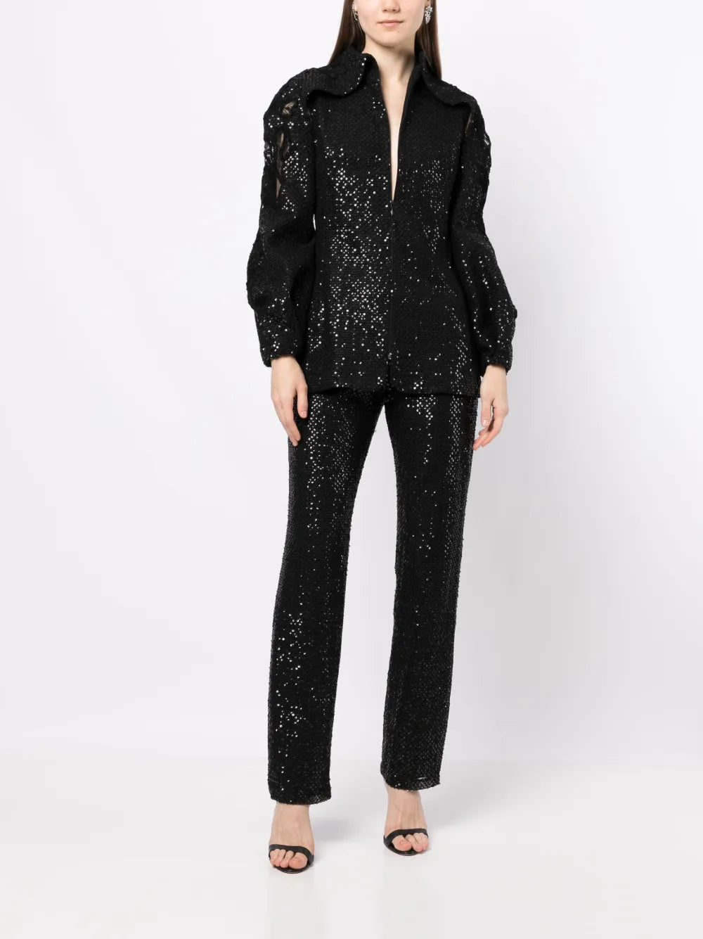 Sequined Straight-Leg Trousers