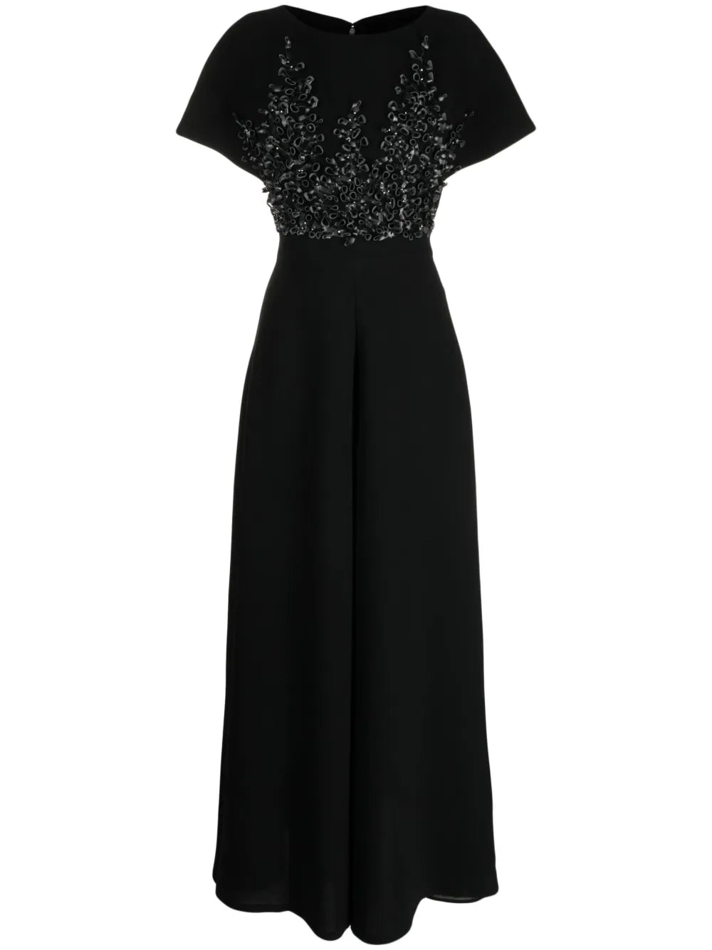 Flared Crepe Embroidered Jumpsuit