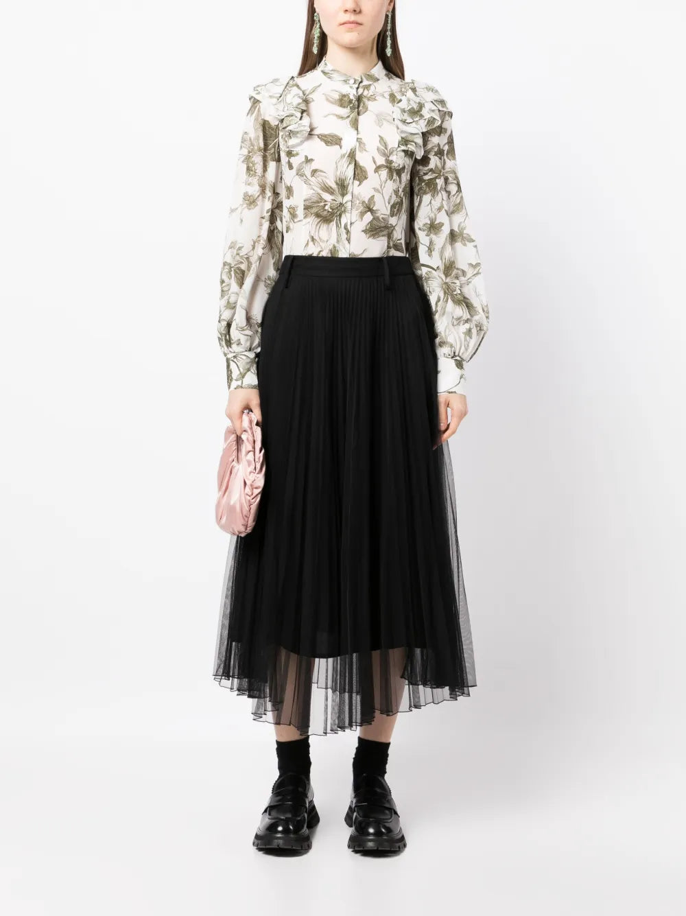Floral-Print Bishop-Sleeve Blouse