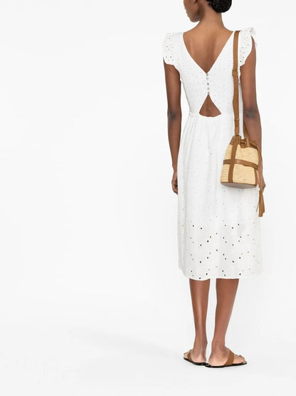 Embroidery-Detail Ruffled Dress