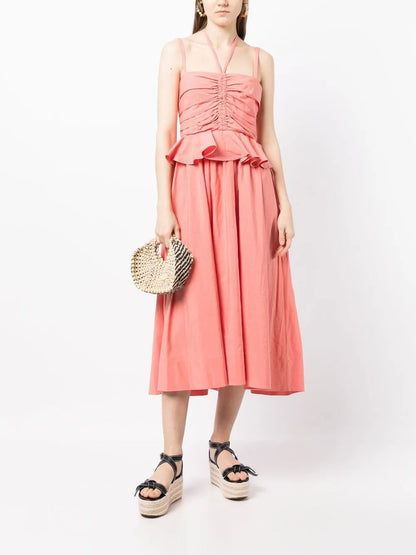 Halterneck Ruffled Midi Dress
