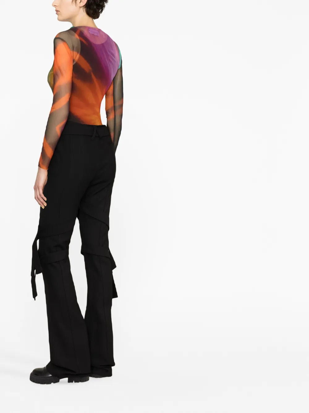 Strap-Detail Flared Trousers