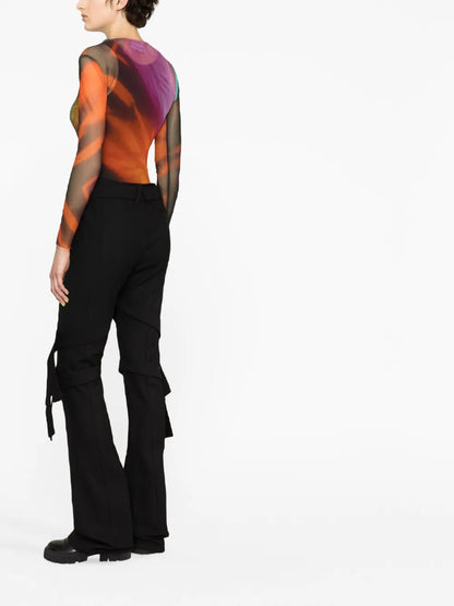 Strap-Detail Flared Trousers