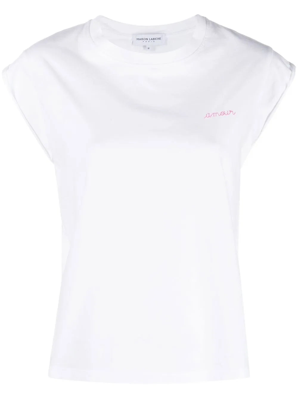 Embroidered-Slogan Cap-Sleeved T-Shirt