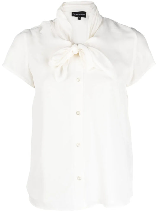 Tie-Neck Short-Sleeve Shirt