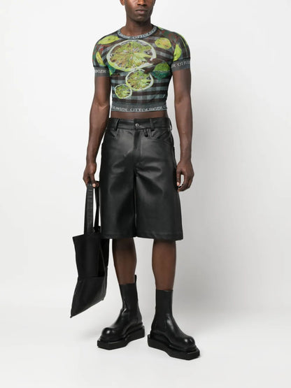 Lemon-Print Mesh Cropped T-Shirt