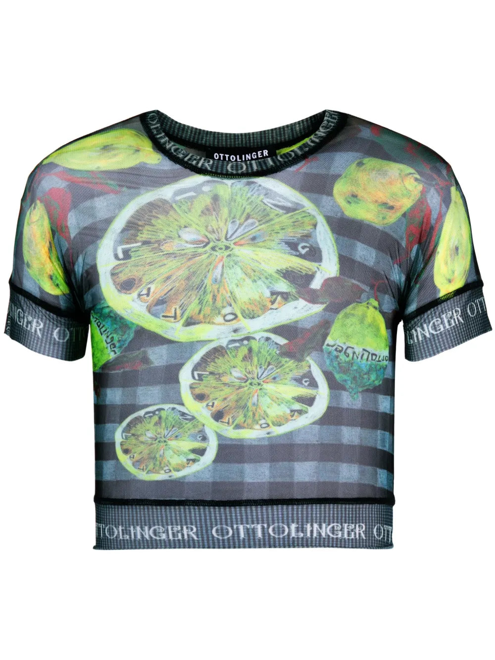 Lemon-Print Mesh Cropped T-Shirt