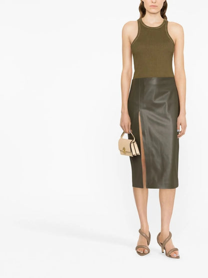 Front Slit-Detail Midi Skirt