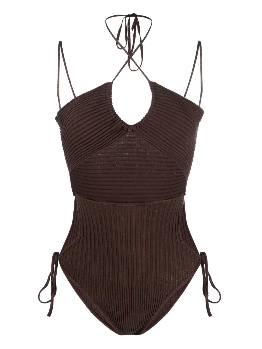 Halterneck-Fastening Ribbed-Knit Bodysuit