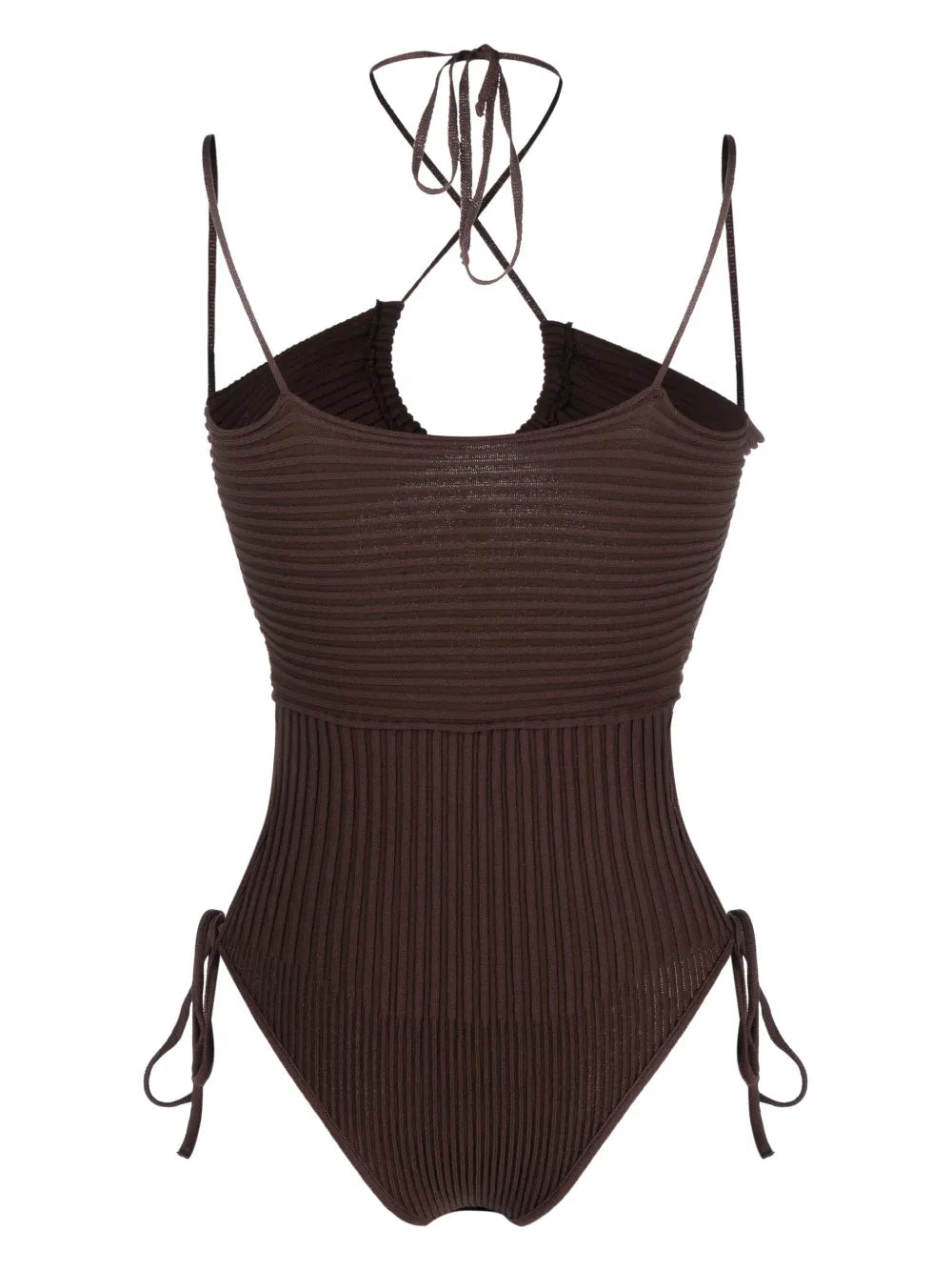 Halterneck-Fastening Ribbed-Knit Bodysuit