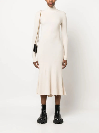 High-Neck Knitted Midi Dress