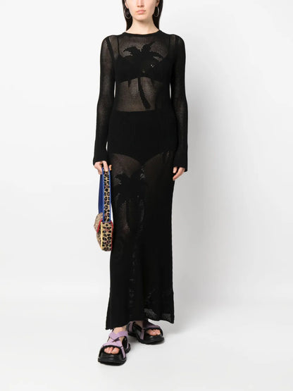 Palm Tree Open-Knit Long Dress